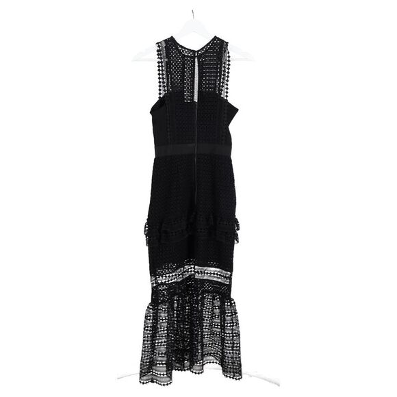 Self-Portrait Laser Cut Midi Frilled Column Dress in Black Polyester - Picture 4 of 6